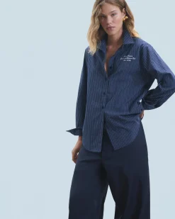 FROM FUTURE Camicia Maniche lunghe DarkBlueStriped Cheap