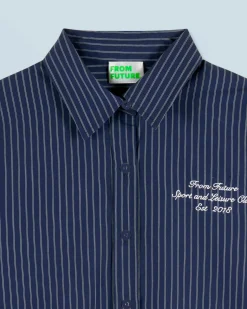 FROM FUTURE Camicia Maniche lunghe DarkBlueStriped Cheap