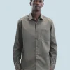 FROM FUTURE Camicia Maniche lunghe Tinta unita Ricamo Cachi Shop