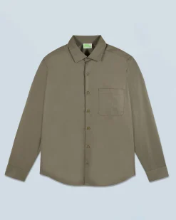 FROM FUTURE Camicia Maniche lunghe Tinta unita Ricamo Cachi Shop