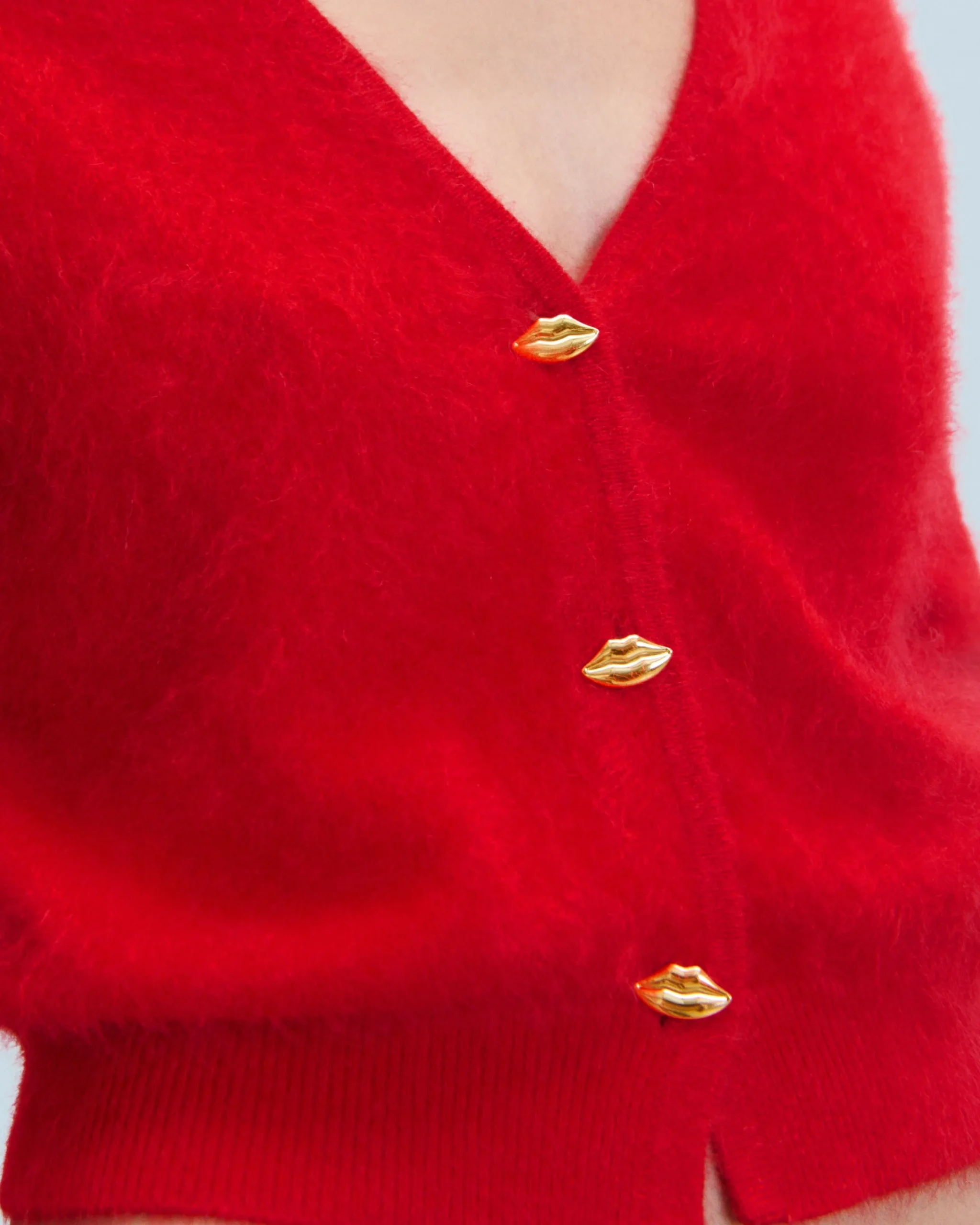 FROM FUTURE Cardigan-pullover in Cashmere spazzolato Bottoni gioiello HotRed Outlet