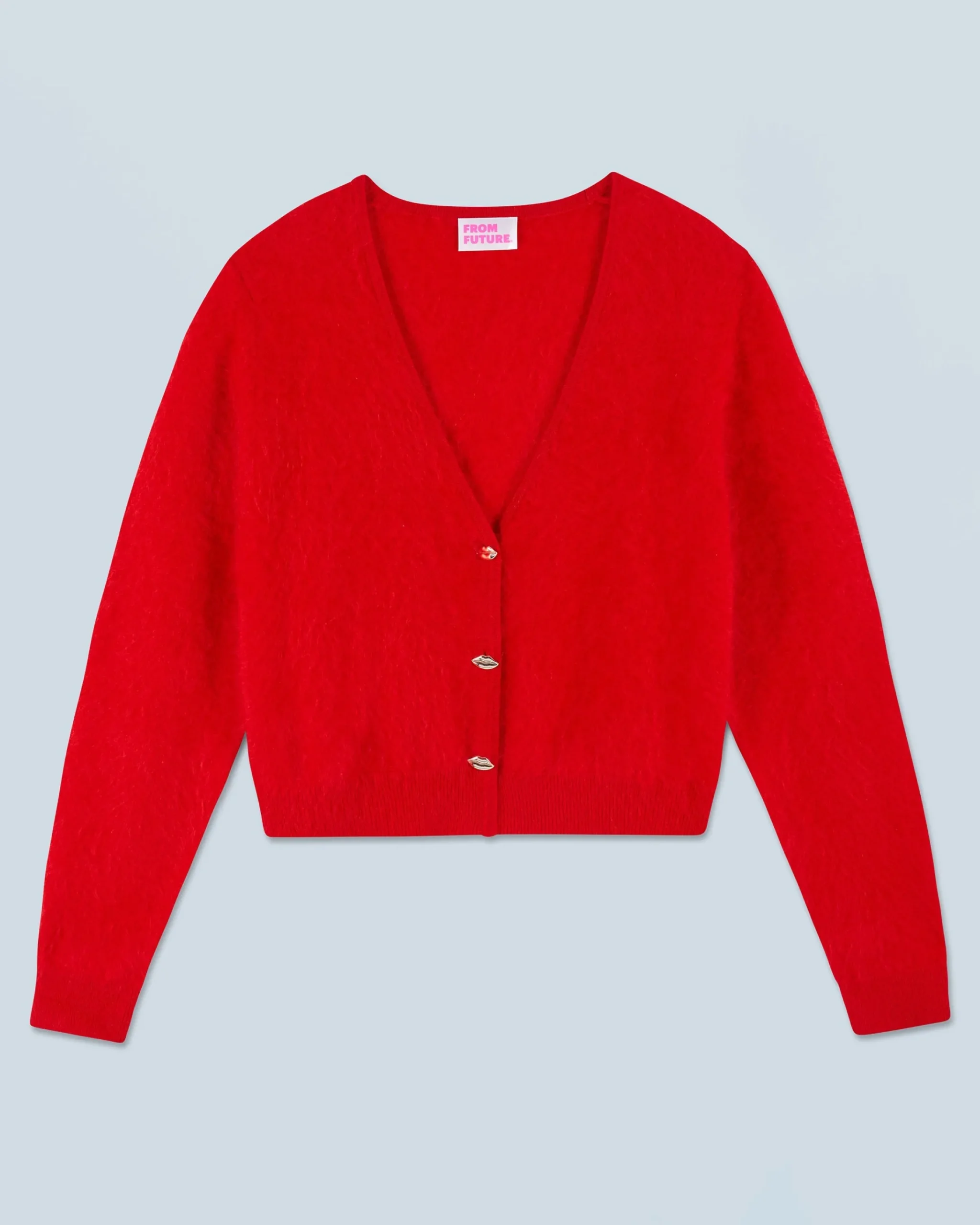 FROM FUTURE Cardigan-pullover in Cashmere spazzolato Bottoni gioiello HotRed Outlet