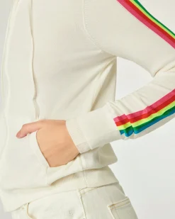 FROM FUTURE Felpa-maglione con Zip Banda multicolore Ecrù New