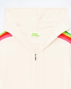 FROM FUTURE Felpa-maglione con Zip Banda multicolore Ecrù New