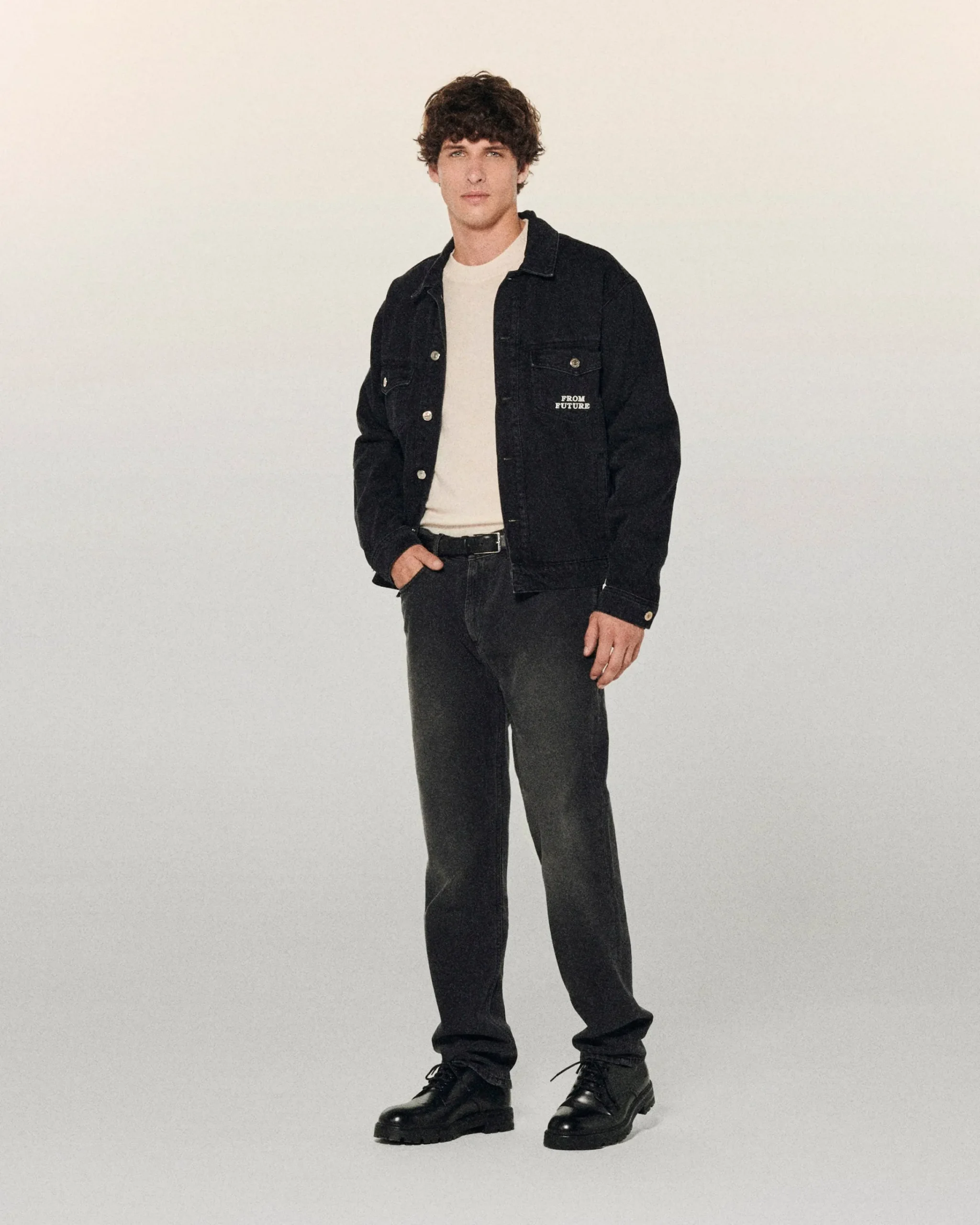 FROM FUTURE Joey Jean Straight Cut WashedBlack New