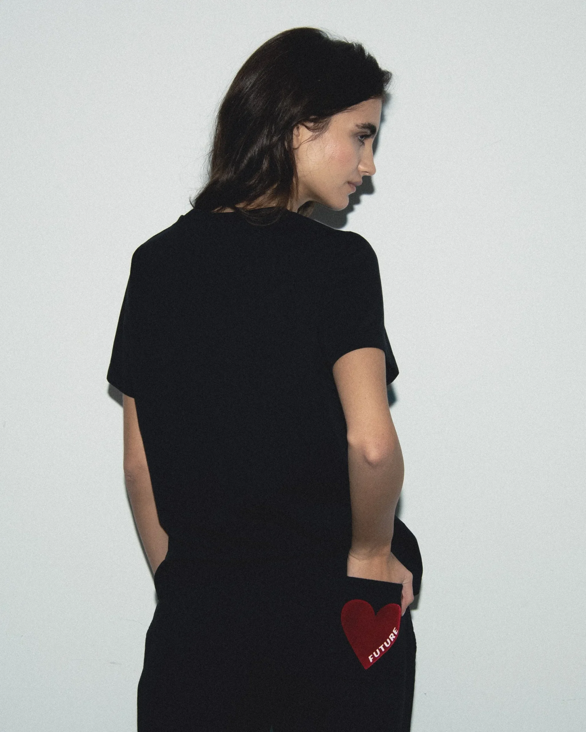 FROM FUTURE Joggers Dritti Cuore Nero New