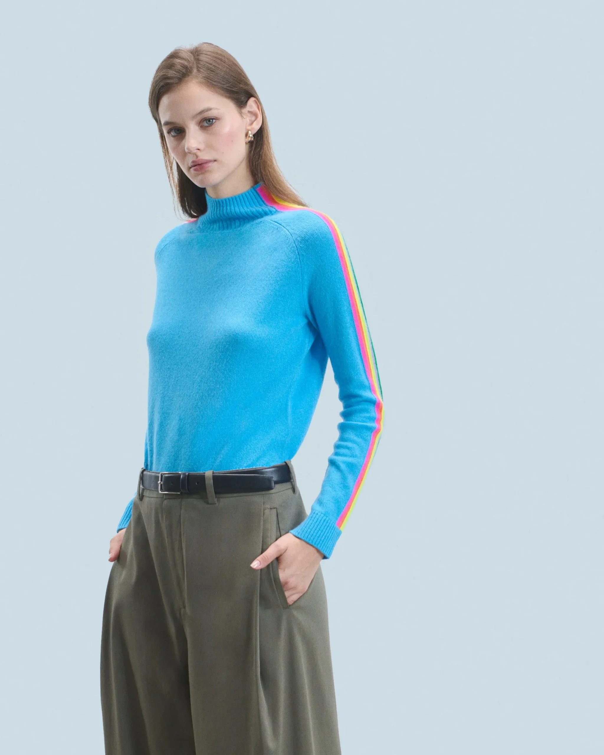 FROM FUTURE Maglione Collo a lupetto Fasce per maniche Multico Leger Blusognante New