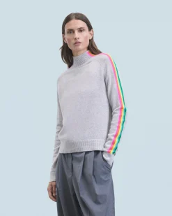 FROM FUTURE Maglione Collo a lupetto Multico Leger Maniche a righe LightHeatherGrey Hot