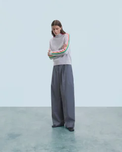 FROM FUTURE Maglione Collo a lupetto Multico Leger Maniche a righe LightHeatherGrey Hot