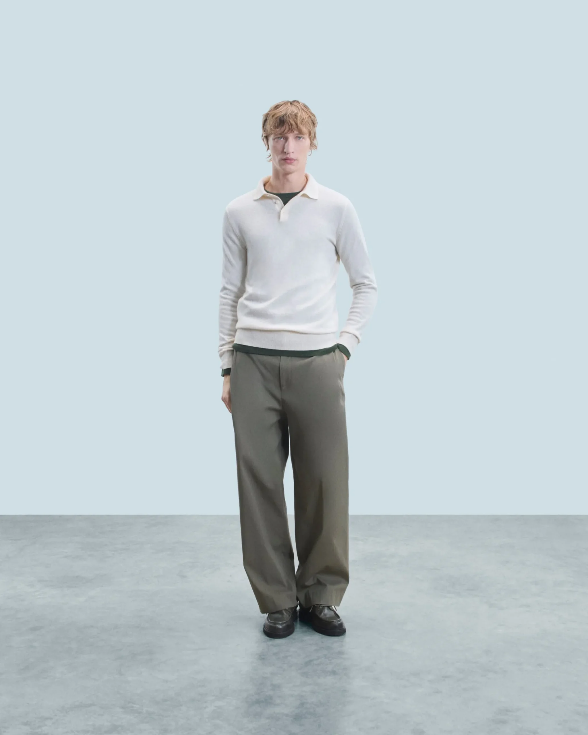 FROM FUTURE Maglione Collo a polo Basic Ecrù Fashion