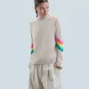 FROM FUTURE Maglione Collo alto Bande maniche Multicolori Leggero Mentobeige Fashion