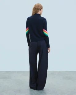 FROM FUTURE Maglione Collo alto Bande maniche Multicolori Leggero MountainGreen Fashion