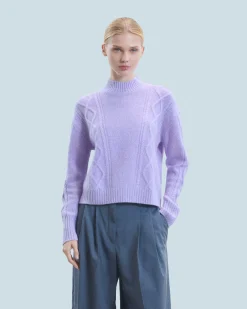 FROM FUTURE Maglione Collo alto con Trecce Lilac Best Sale