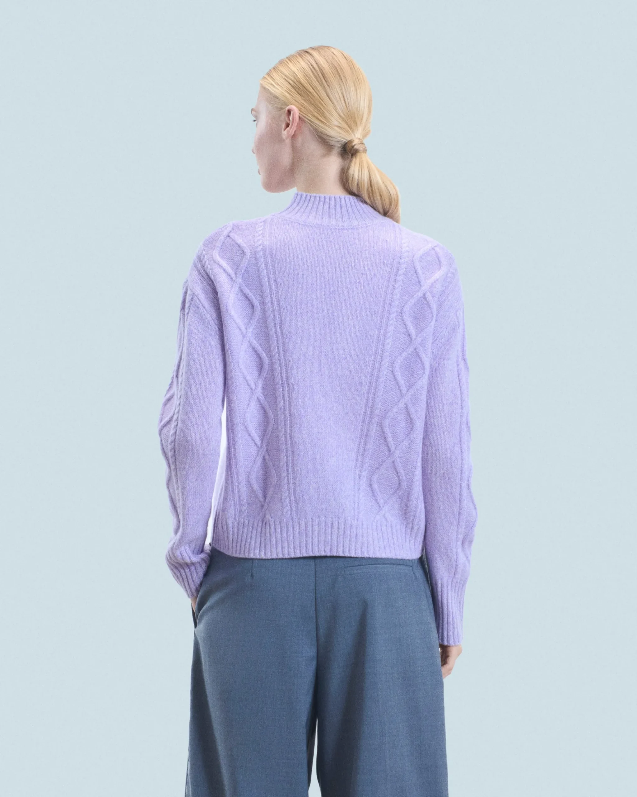 FROM FUTURE Maglione Collo alto con Trecce Lilac Best Sale