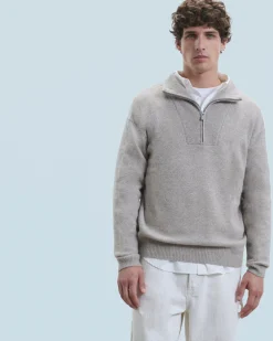 FROM FUTURE Maglione Collo alto con zip Sovradimensionato TaupeMouliné Clearance
