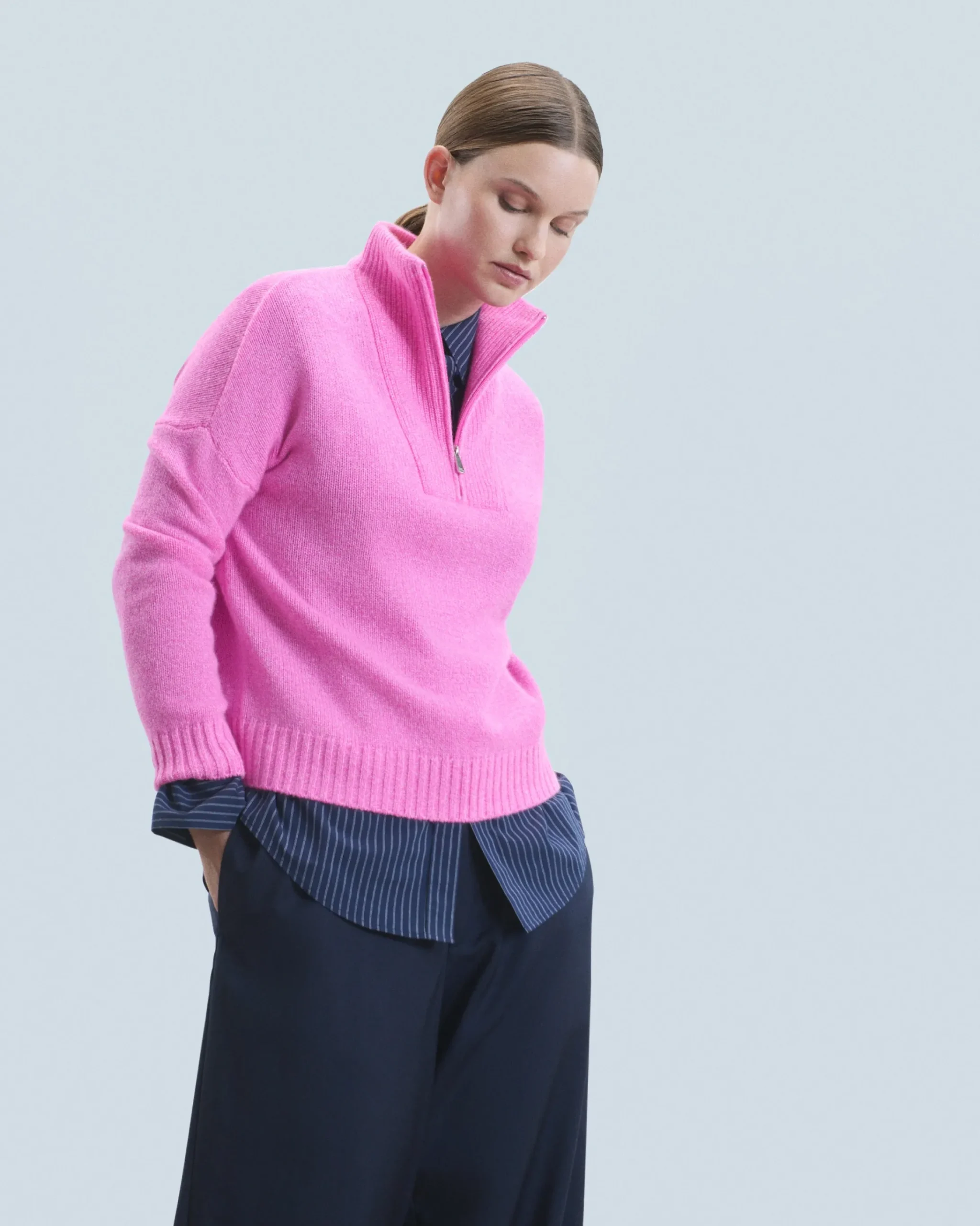 FROM FUTURE Maglione Collo alto con Zip Pesante Pink Hot