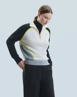FROM FUTURE Maglione Collo alto con Zip Bicolore Nero New