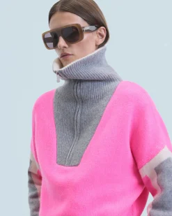 FROM FUTURE Maglione Collo alto con zip Tricolore DreamyPink Fashion