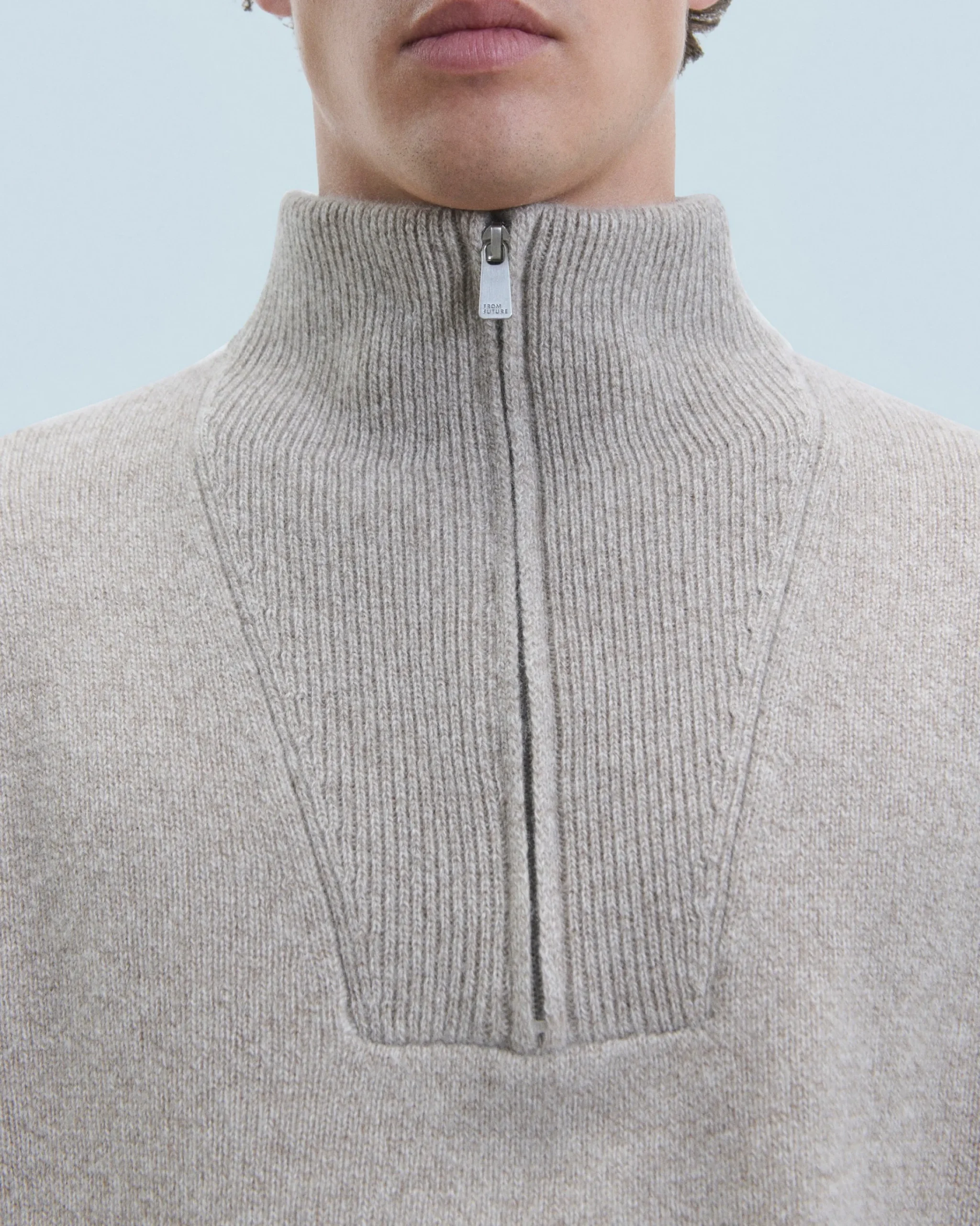 FROM FUTURE Maglione Collo alto con zip Sovradimensionato TaupeMouliné Clearance