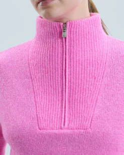 FROM FUTURE Maglione Collo alto con Zip Pesante Pink Hot
