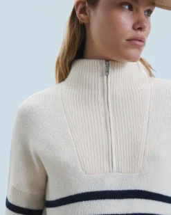 FROM FUTURE Maglione Collo alto con Zip Marinière Ecrù Best