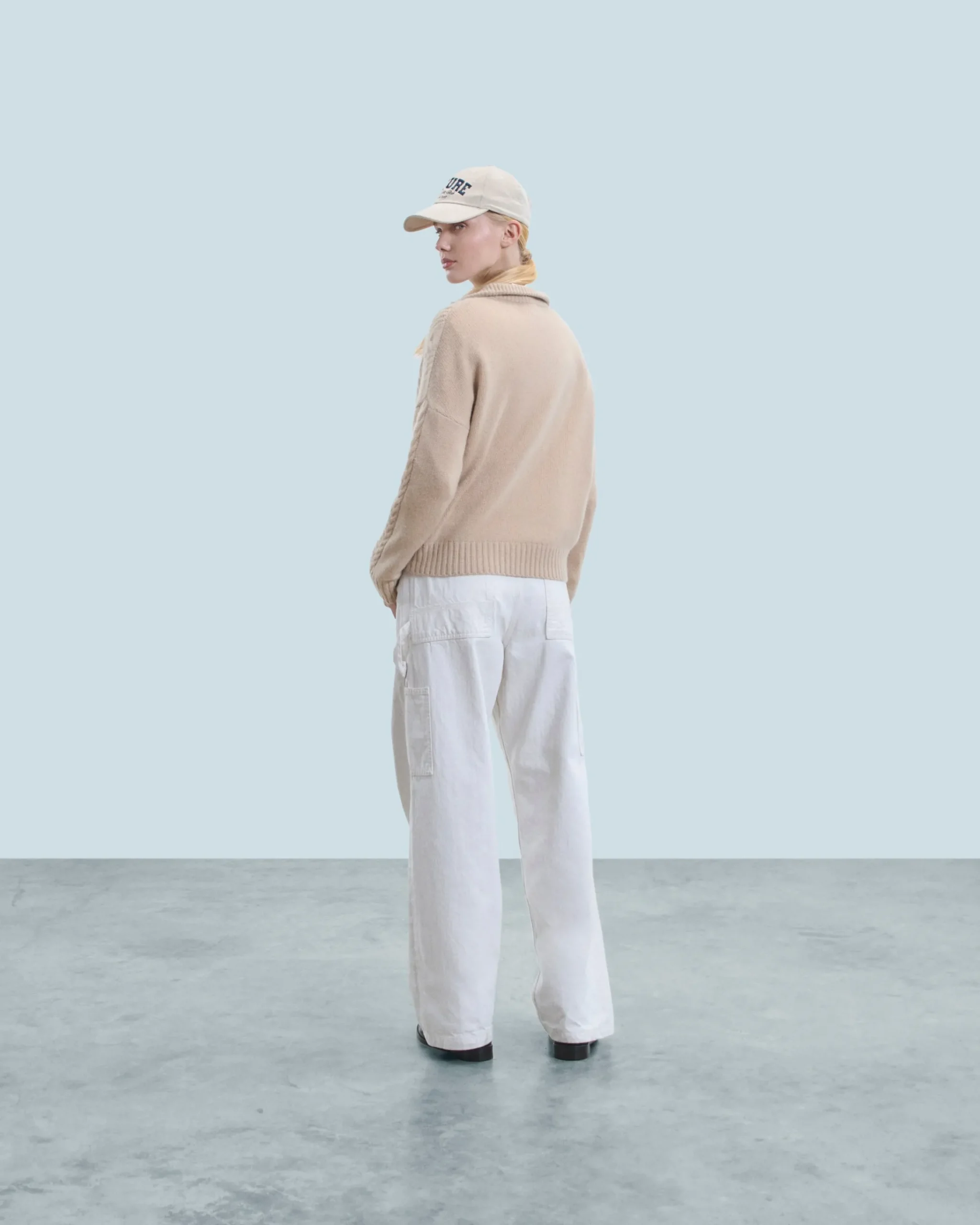 FROM FUTURE Maglione Collo alto con zip Maglia a trecce Beige Best