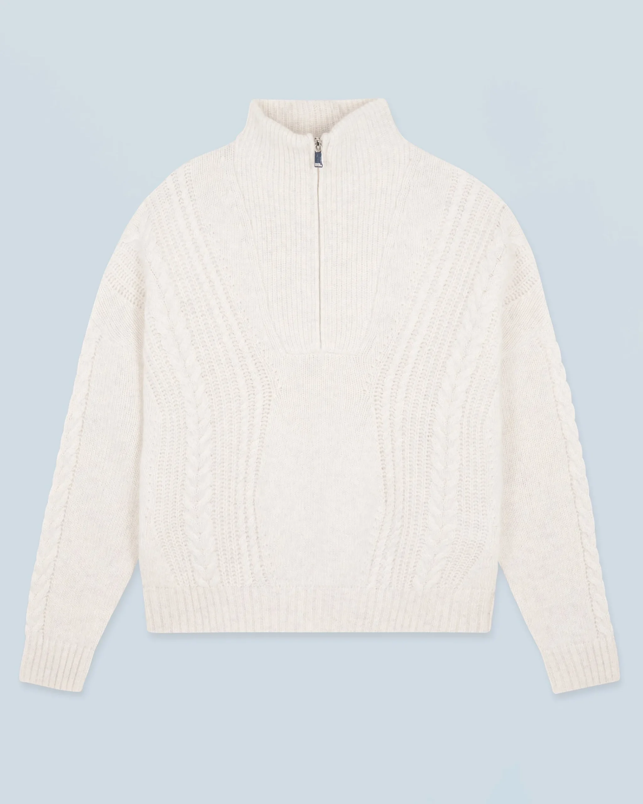 FROM FUTURE Maglione Collo alto con zip Maglia a trecce HeatheredEcru New