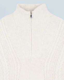 FROM FUTURE Maglione Collo alto con zip Maglia a trecce HeatheredEcru New