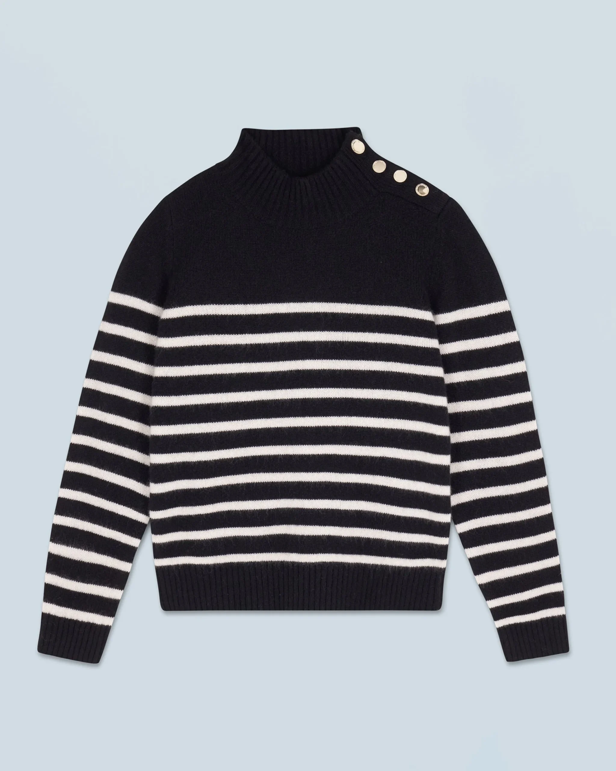 FROM FUTURE Maglione Collo alto Marinière con Bottoni Nero Sale