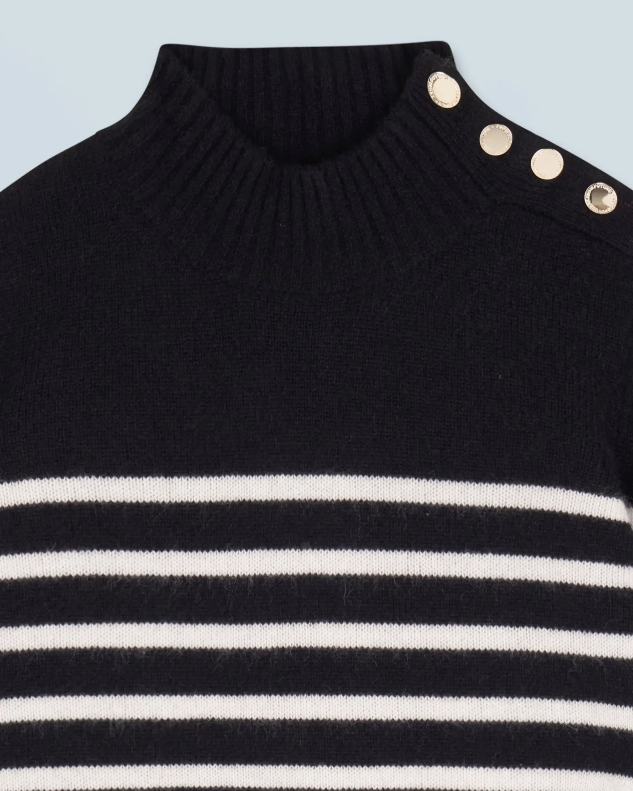 FROM FUTURE Maglione Collo alto Marinière con Bottoni Nero Sale