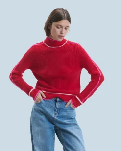 FROM FUTURE Maglione Collo alto Tricolore a Costa perlata BrightRed Cheap