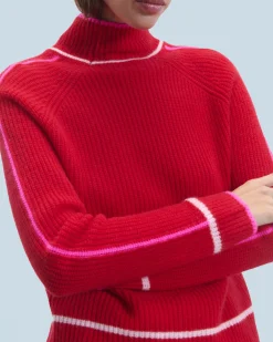 FROM FUTURE Maglione Collo alto Tricolore a Costa perlata BrightRed Cheap