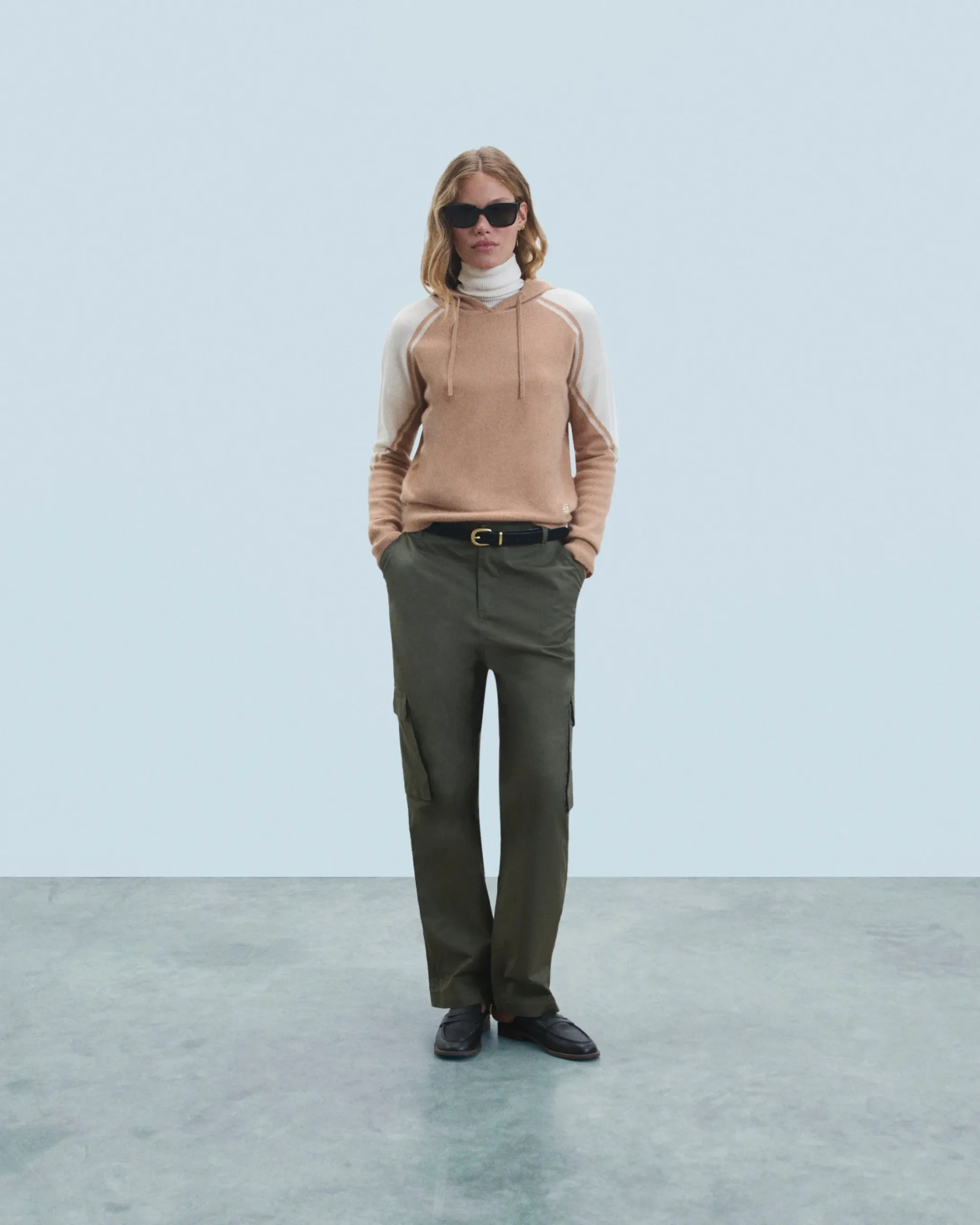 FROM FUTURE Maglione con Cappuccio Cammello Cheap