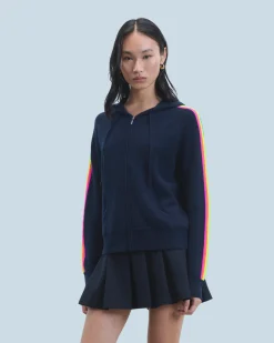 FROM FUTURE Maglione con Cappuccio Bande maniche Multicolori Leggero MarinaMilitare Discount