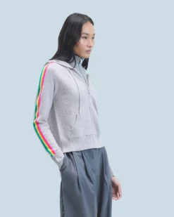 FROM FUTURE Maglione con Cappuccio Bande maniche Multicolori Leggero Grigioericachiaro Best