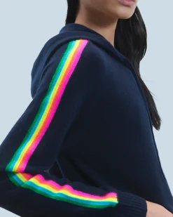 FROM FUTURE Maglione con Cappuccio Bande maniche Multicolori Leggero MarinaMilitare Discount