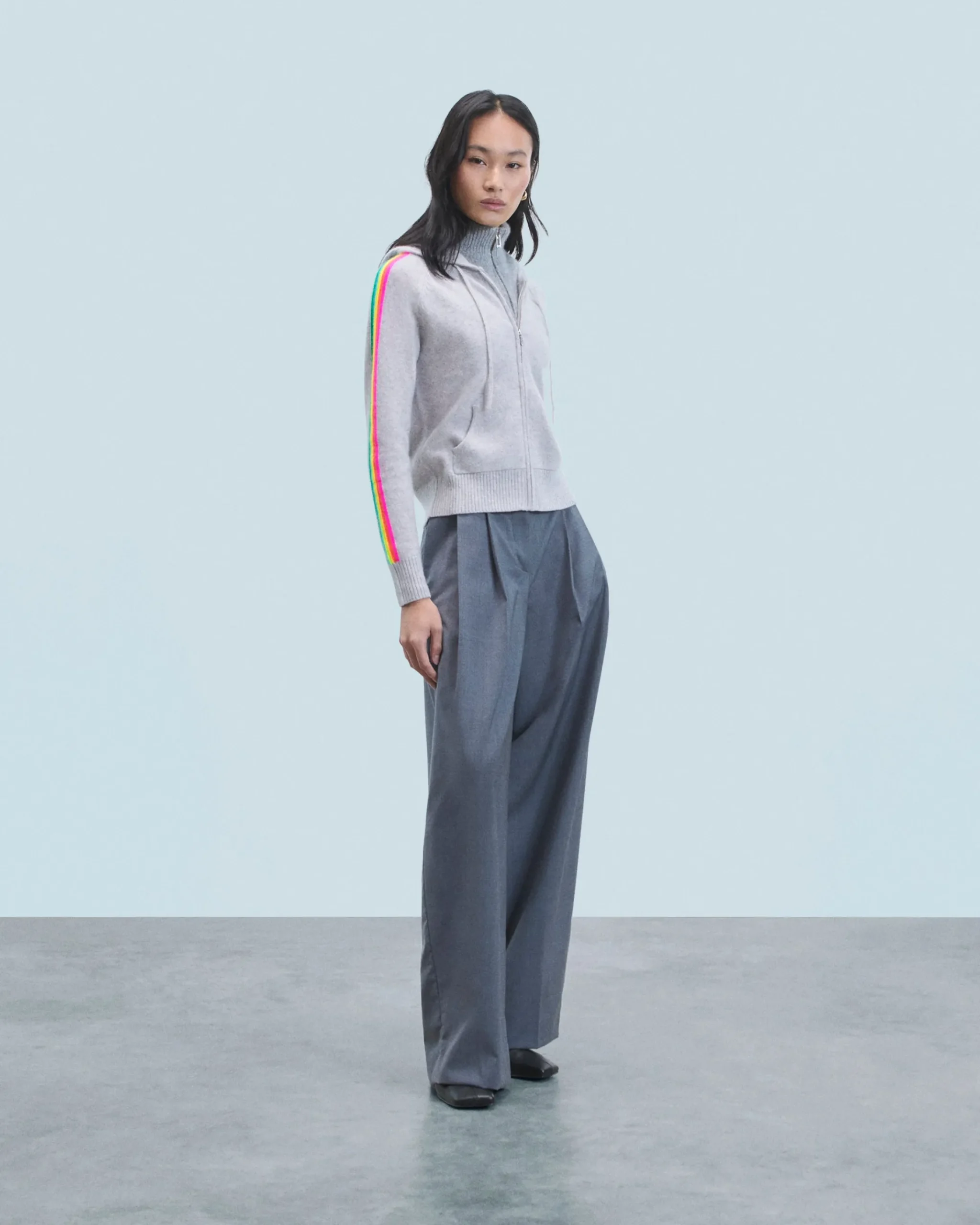FROM FUTURE Maglione con Cappuccio Bande maniche Multicolori Leggero Grigioericachiaro Best