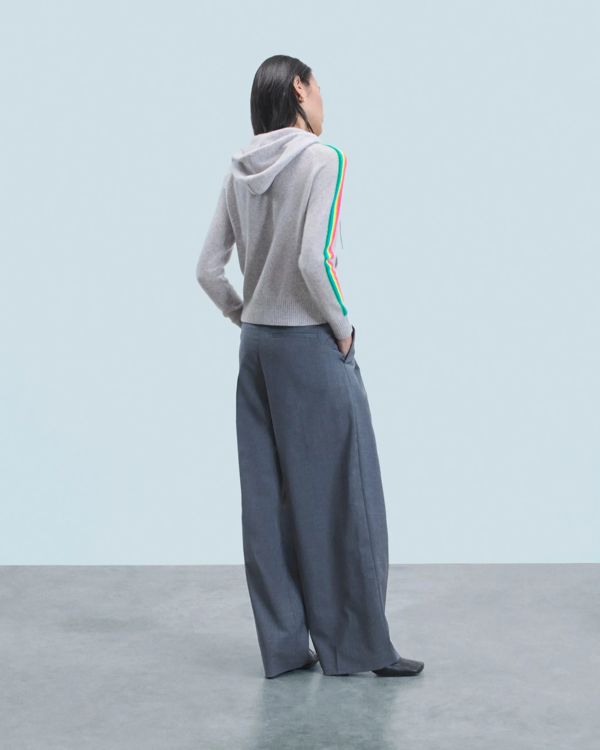 FROM FUTURE Maglione con Cappuccio Bande maniche Multicolori Leggero Grigioericachiaro Best