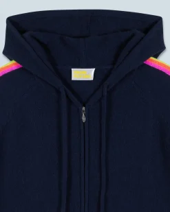 FROM FUTURE Maglione con Cappuccio Bande maniche Multicolori Leggero MarinaMilitare Discount