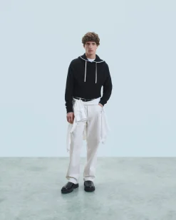 FROM FUTURE Maglione con Cappuccio Bordini a contrasto Leggero Nero Clearance