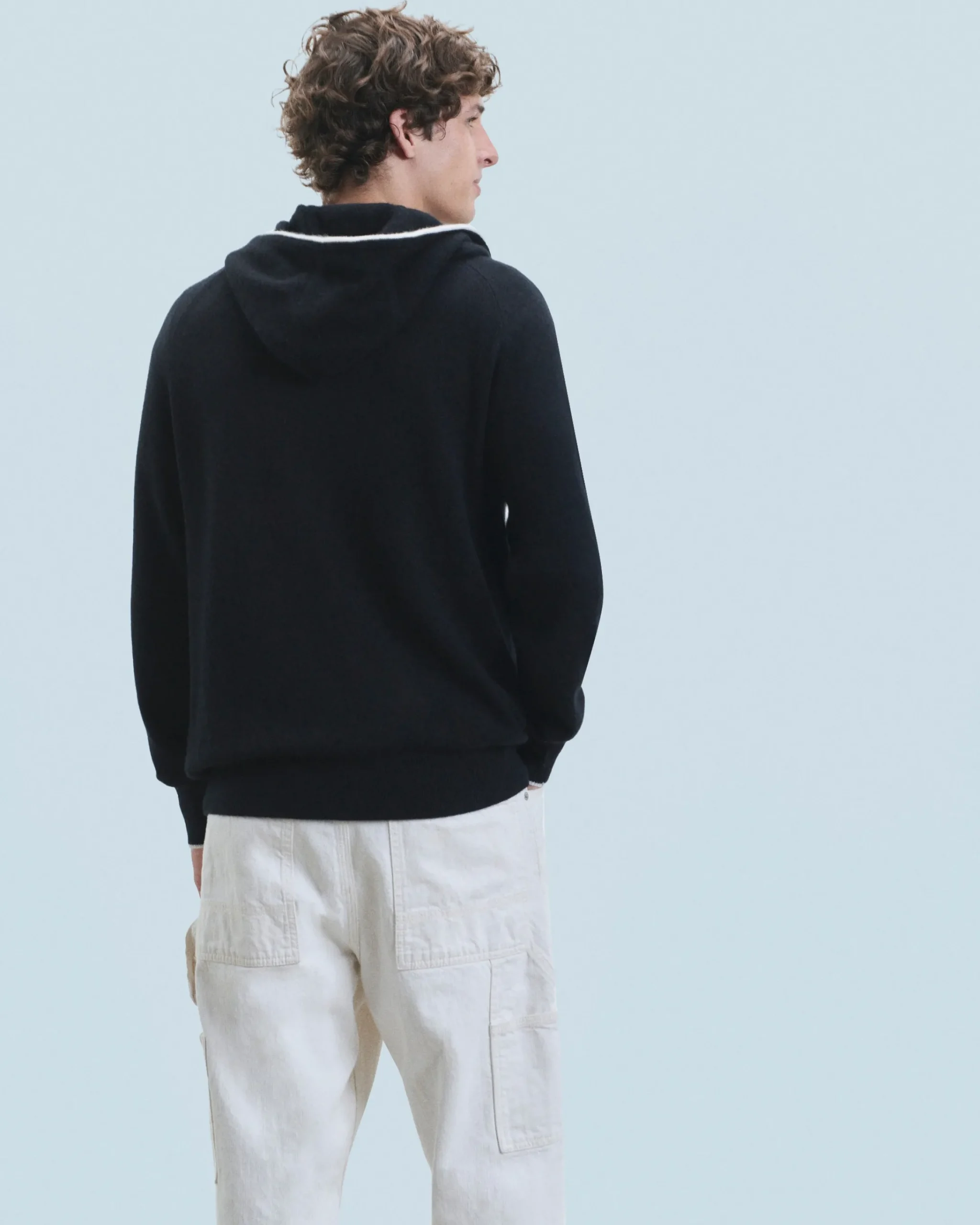 FROM FUTURE Maglione con Cappuccio Bordini a contrasto Leggero Nero Clearance