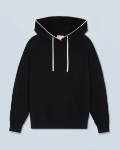 FROM FUTURE Maglione con Cappuccio Bordini a contrasto Leggero Nero Clearance