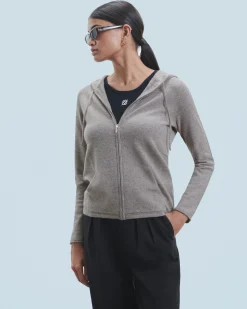 FROM FUTURE Maglione con Cappuccio e Zip Taupe Clearance
