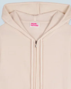 FROM FUTURE Maglione con Cappuccio e Zip Ecrù Discount