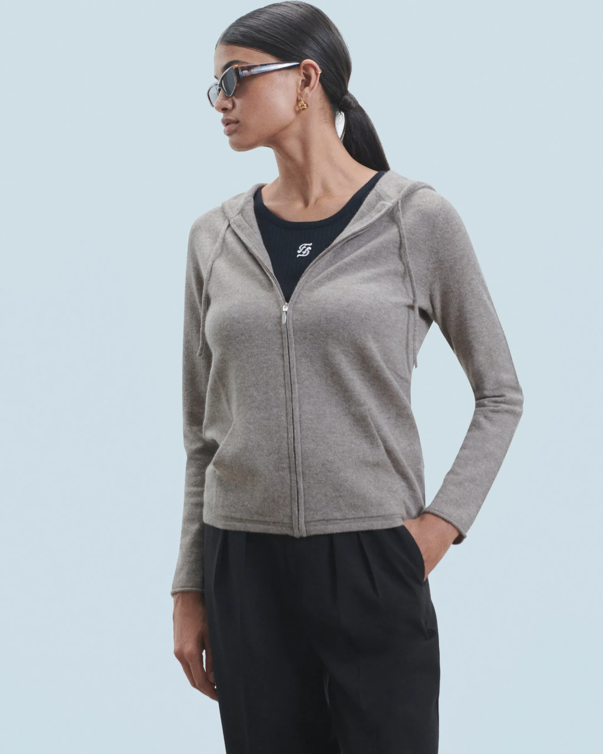 FROM FUTURE Maglione con Cappuccio e Zip Ecrù Discount