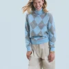 FROM FUTURE Maglione Dolcevita con Motivo losanghe BabyBlue Best
