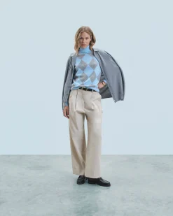 FROM FUTURE Maglione Dolcevita con Motivo losanghe BabyBlue Best