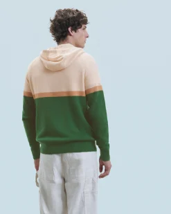 FROM FUTURE Maglione Felpa con cappuccio Color Block ForestGreen New