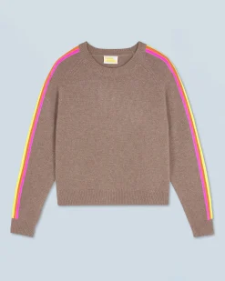 FROM FUTURE Maglione Girocollo Fasce per maniche Multico Taupe Discount