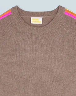 FROM FUTURE Maglione Girocollo Fasce per maniche Multico Taupe Discount
